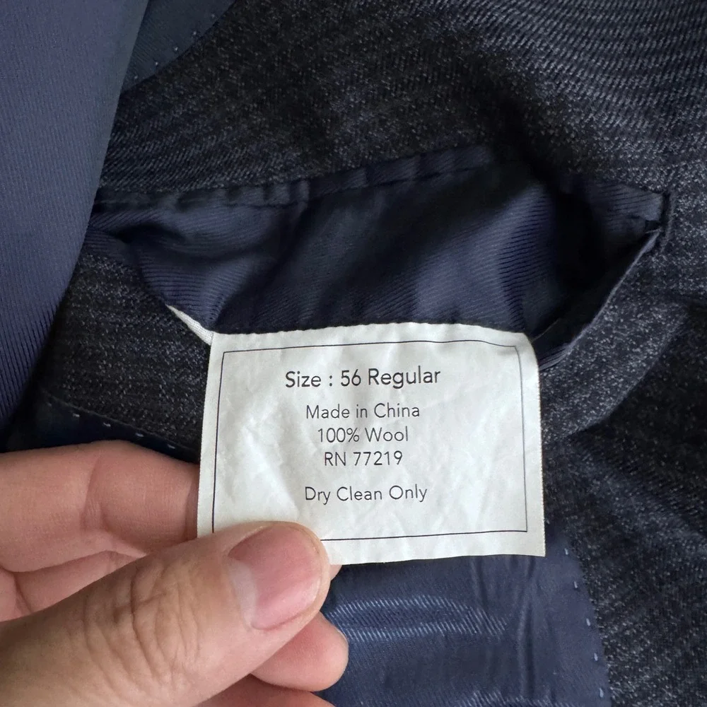 Pronto‎ Uomo Platinum Blazer Mens 56R Navy Blue Micro-Check 100% Wool Two-Button